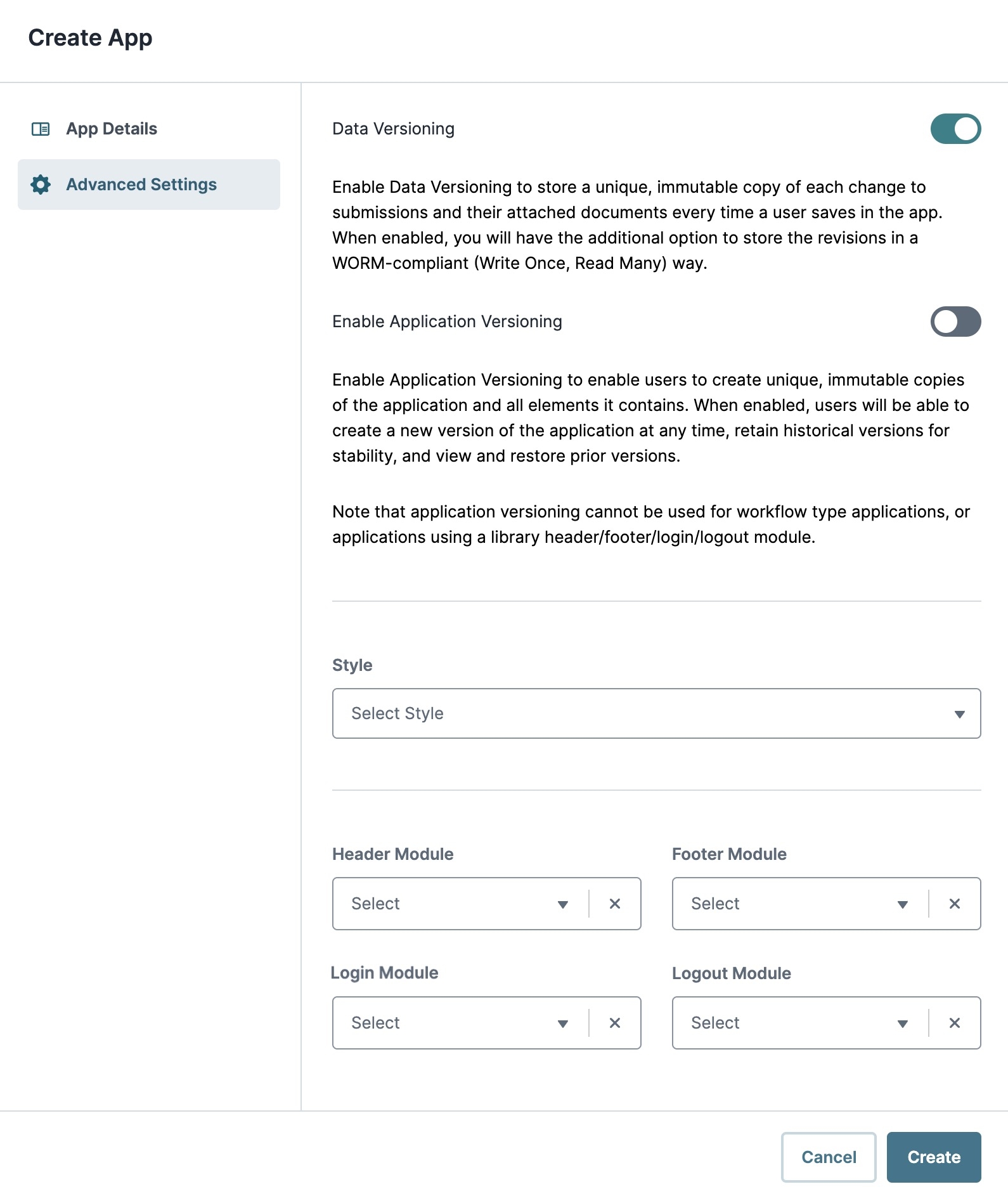 A static image displaying the Advanced Settings tab's configuration settings and options.