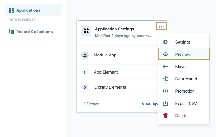 Image showing the Application Settings menu open on the workspaces page.