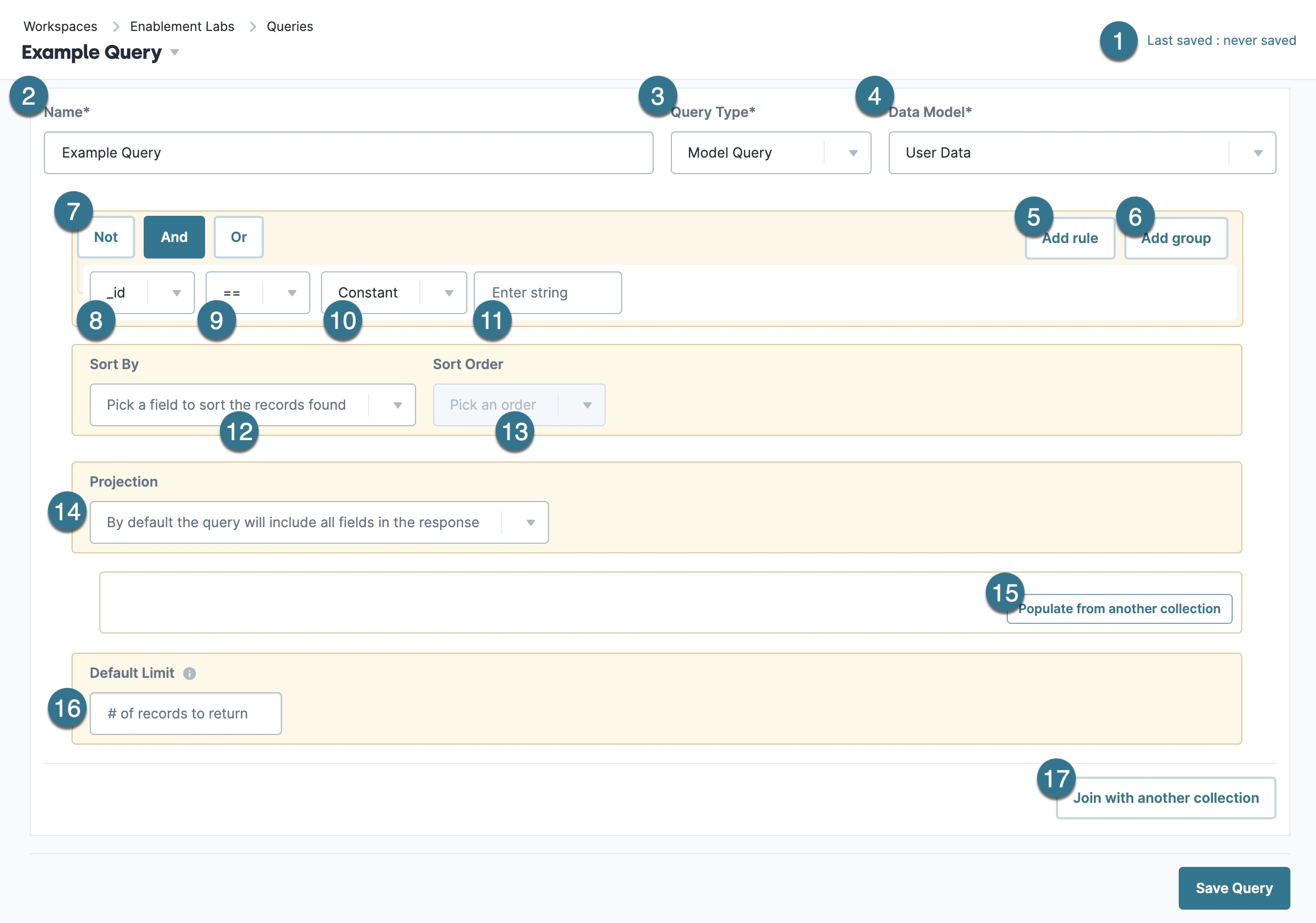 A static image displaying the Create New Query Page.