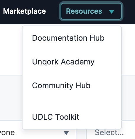 A static image displaying the UDLC Toolkit, Profile, Administration, and Logout options in the Settings drop-down.