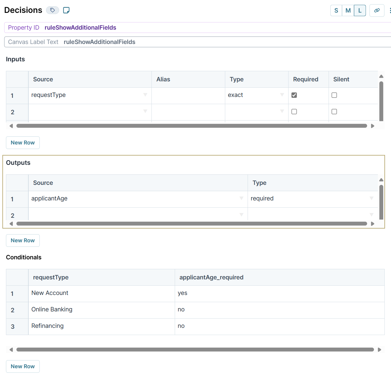 A static input displaying validation options in decision's component.