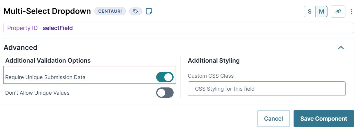 A static image displaying additional validation option to toggle on the unique submission data.