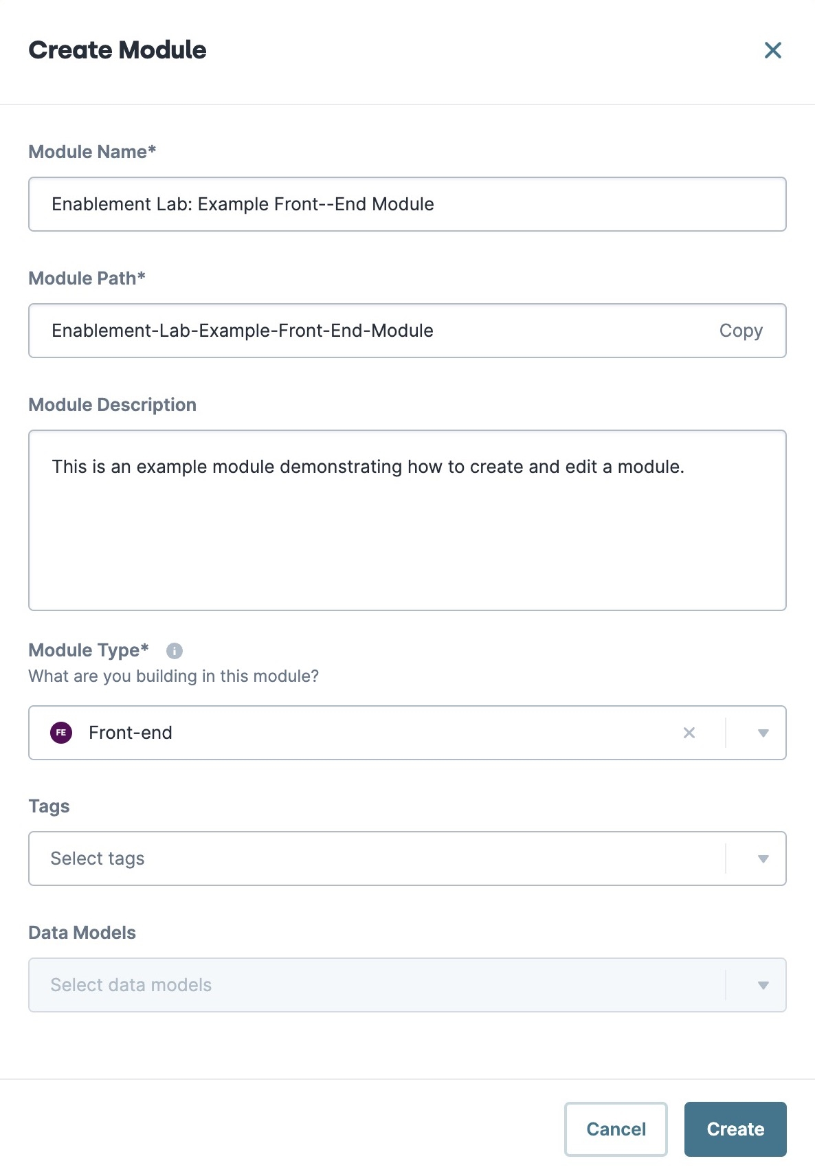 A static image displaying the creation of a front-end module.