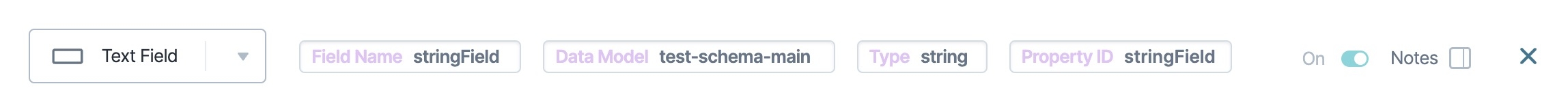 A static image displaying the component setting's header when that component is associated with a Data Model.