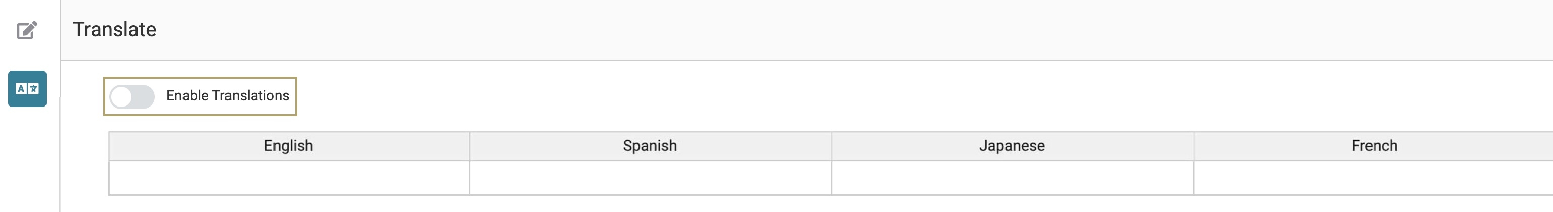 A static image displaying out to enable Module Editor Translations.