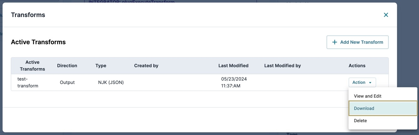 A static image displaying how to download a transform.