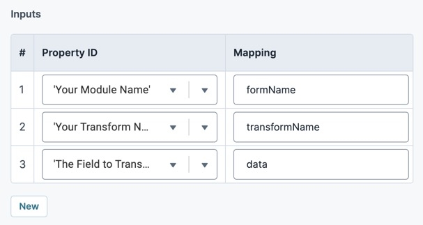 A static image displaying the correct Input syntax to trigger the transform in UDesigner.