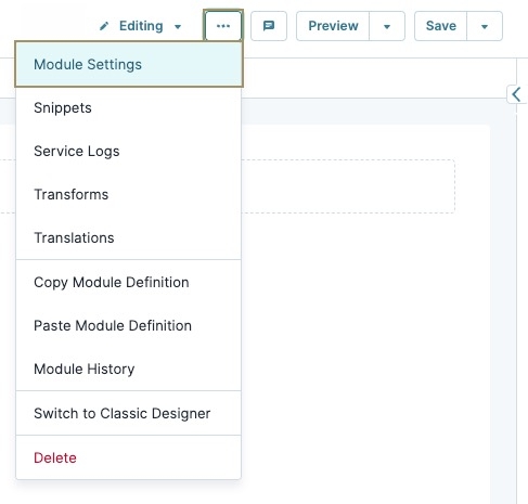 A static image displaying how to access the Module Settings from the Module Builder ellipsis.