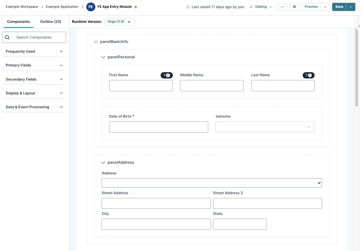 A static image displaying a module that uses Panel and Column components to organize other components.
