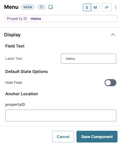 A static image displaying the Menu component's Display settings.
