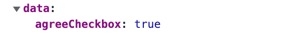 A static image displaying the data structure of a Single Checkbox component as seen a browser's Developer Console.