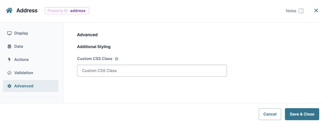 A satic image displaying the Advanced Settings panel in the Address Search component configuration window.