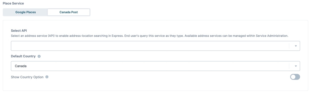 A satic image displaying the Canada Post servicel in the Address Search component configuration window.