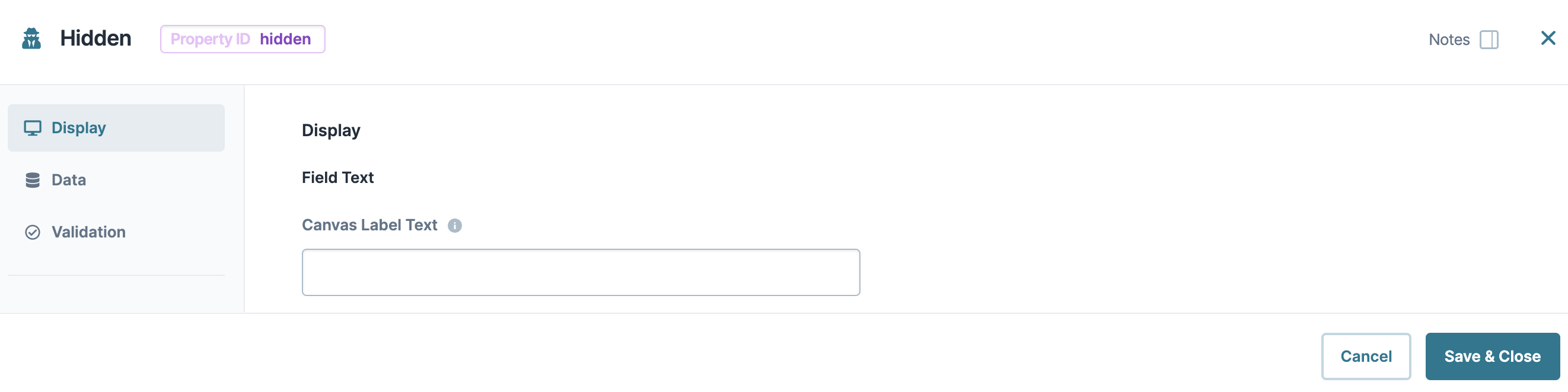 A static image dispaying the Hidden component's Display settings.