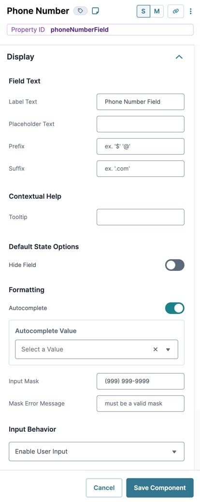 A static image displaying the Phone Number's Display settings.