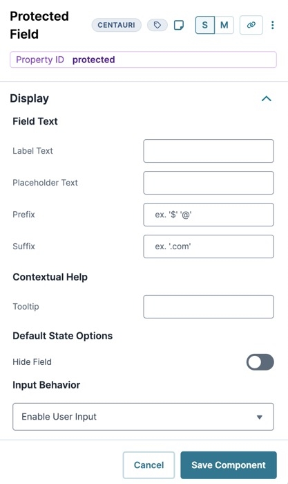A static image dispaying the Protected Field component's Display settings.