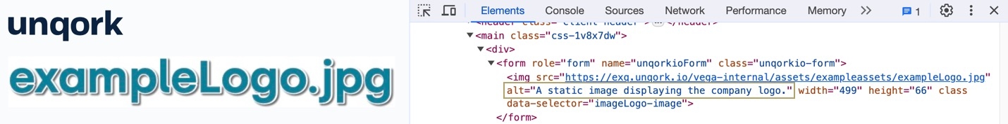 A static image displaying the Express View example of an Image component, the DevTools console displays the alt attribute text.