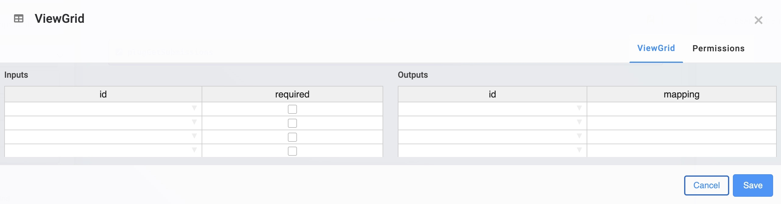 A static image dispaying the ViewGrid component's Data Table settings.