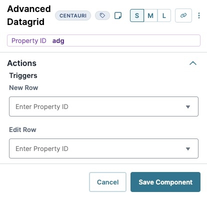 A static image displaying the Advanced Data Grid's Actions settings.