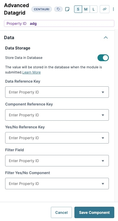 A static image displaying the Advanced Data Grid's Data settings.
