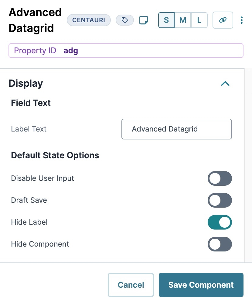 A static image displaying the Advanced Data Grid's Display settings.