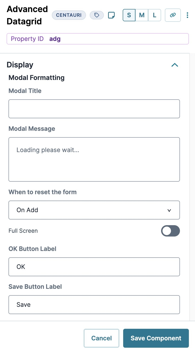 A static image displaying the Advanced Data Grid's Display settings.