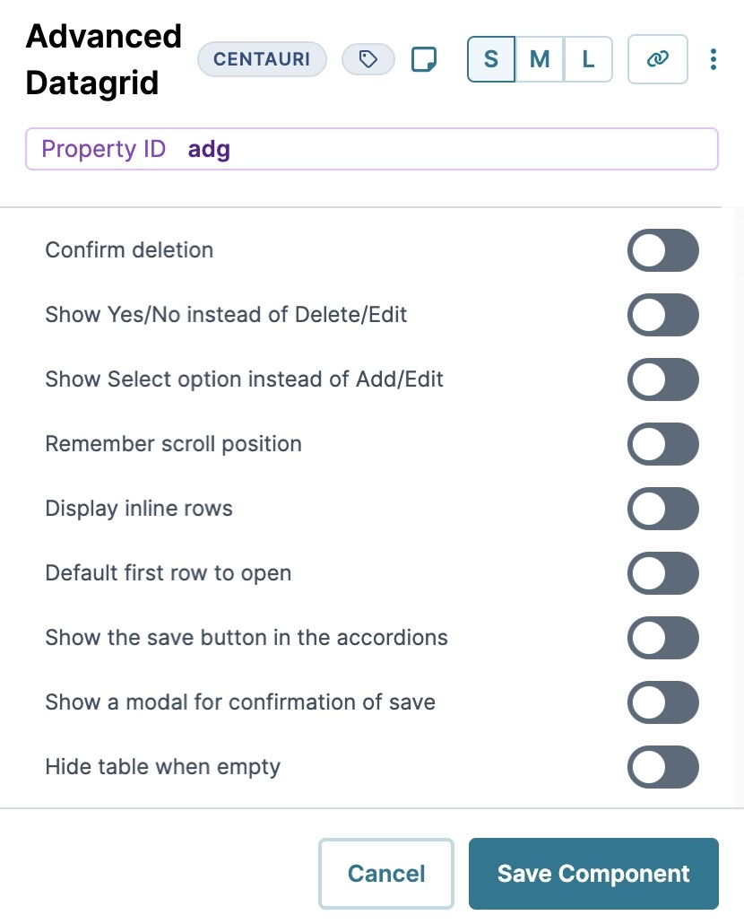 A static image displaying the Advanced Data Grid's Display settings.