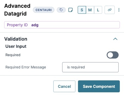A static image displaying the Advanced Data Grid's Validation settings.