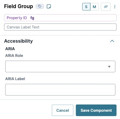 A static image displaying the UDesigner Field Group Component's Advanced settings.