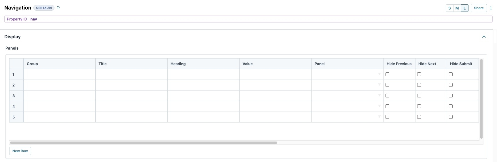 A static image displaying the Navigation component's Panels table.