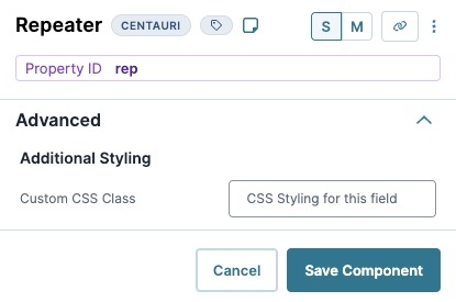 A static image displaying the Repeater component's Advanced settings.