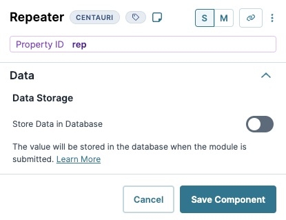 A static image displaying the Repeater component's Data settings.