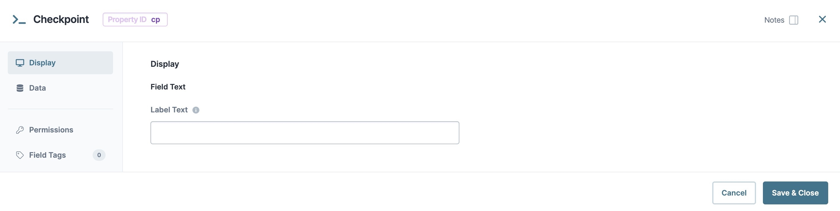 A static image dispaying the Checkpoint component's Display settings.