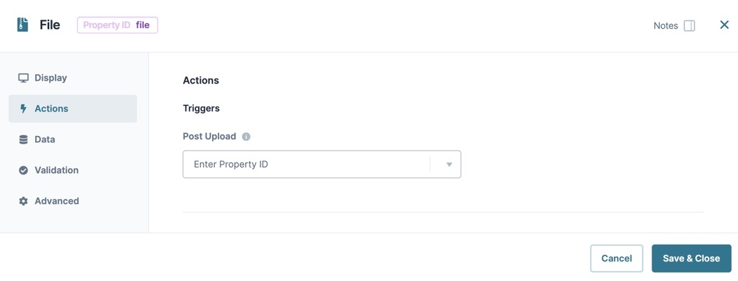 A static image dispaying the File component's Actions settings.