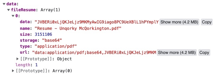 A static image displaying File component data in the DevTools Console view.