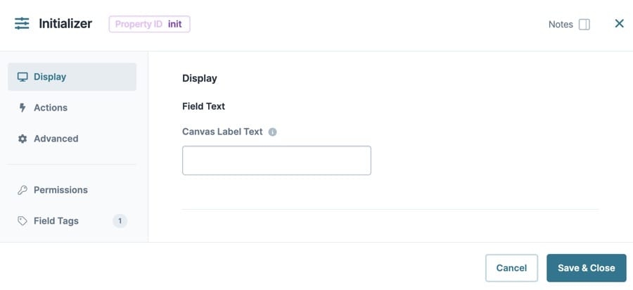 A static image dispaying the Initializer component's Display settings.