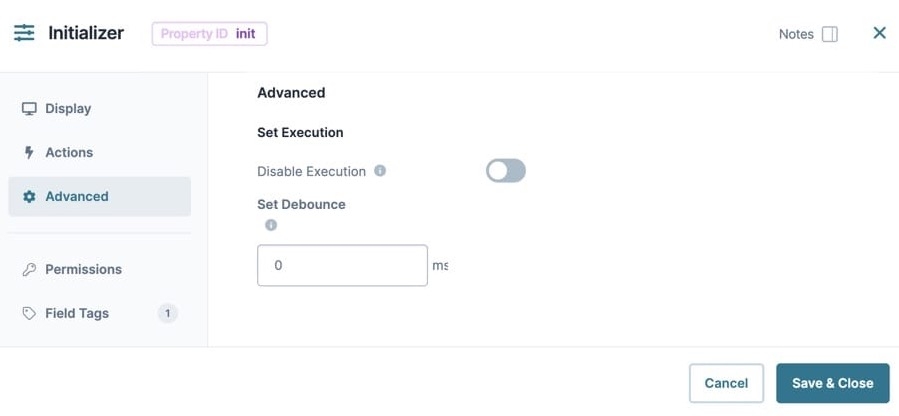 A static image dispaying the Initializer component's Advanced settings.