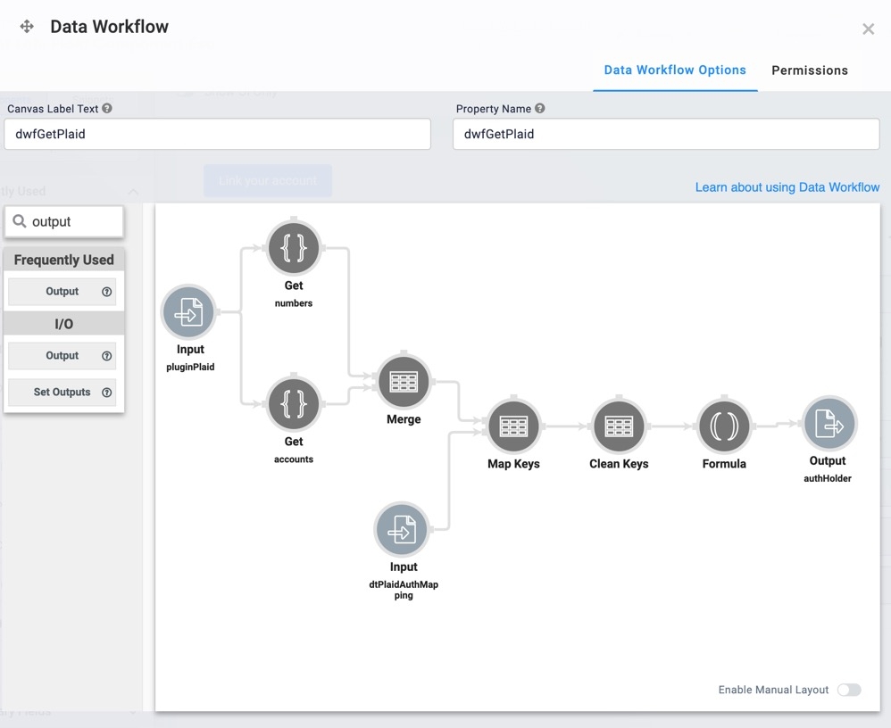 A static image displaying the dwfGetPlaid DataWorkflow Component with its operators added and connected.