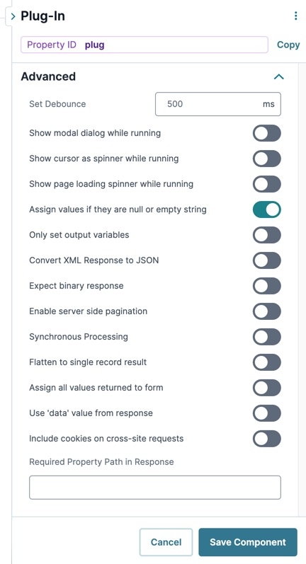 A static image displaying the UDesigner Plug-In component's Advanced settings.