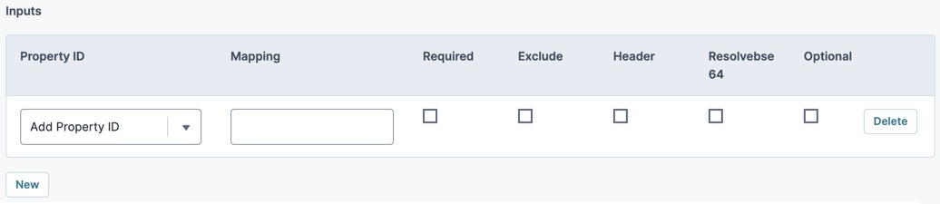A static image displaying the Plug-In component's Inputs table