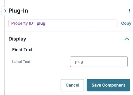 A static image displaying the UDesigner Plug-In component's Field Text setting.