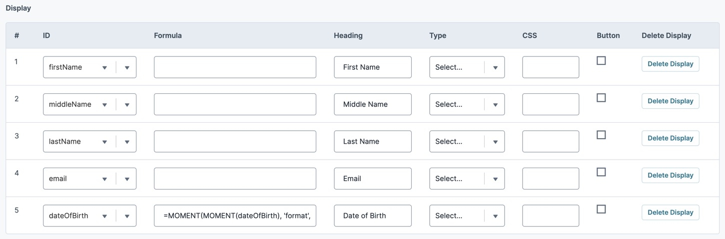 A static image displaying the ViewGrid Display table.
