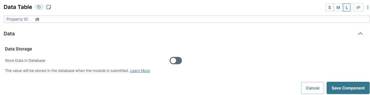A static image dispalying the Data Table component's Data Settings