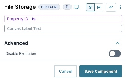 A static image displaying the File Storage component's Data settings.
