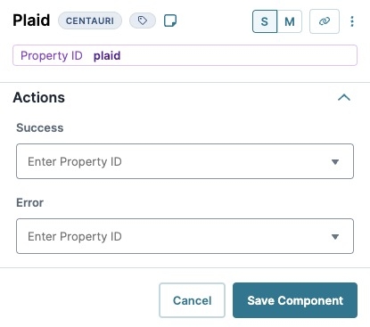 A static image displaying the Plaid Component's Actions settings.