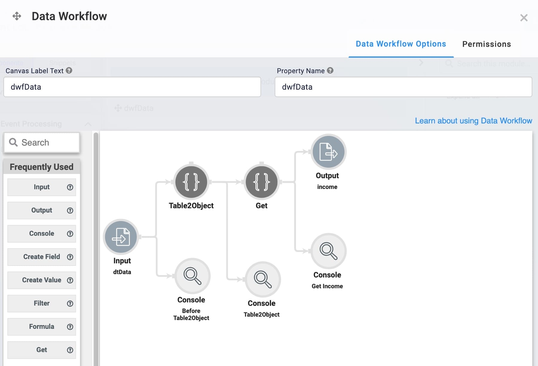 A static image displaying the completed Data Workflow configuration.