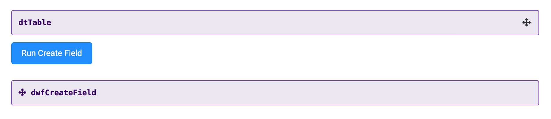 A static image displaying the Create Field operator completed use case in the Module Builder.