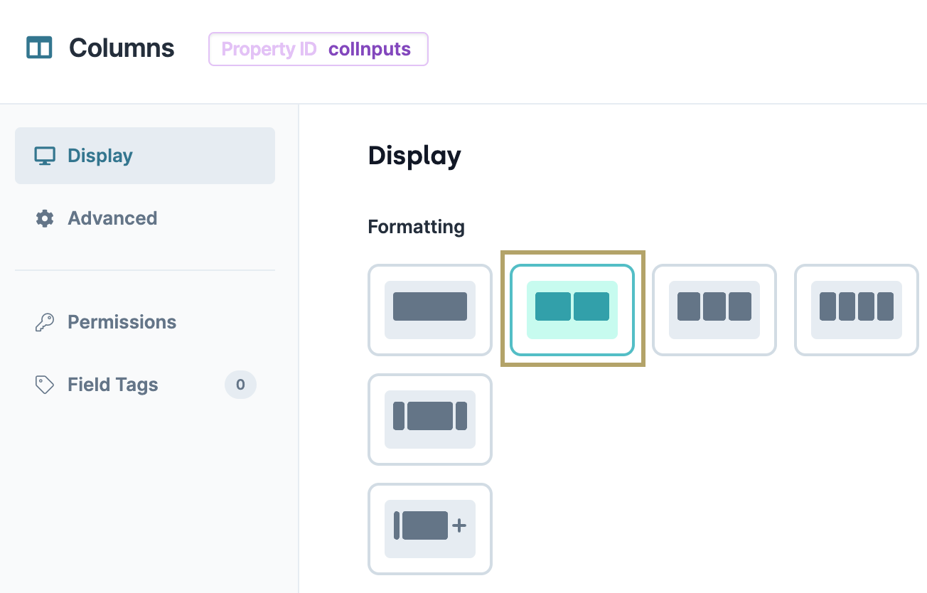 Static image showing the Columns component configuration in the Input Swith operator use case.
