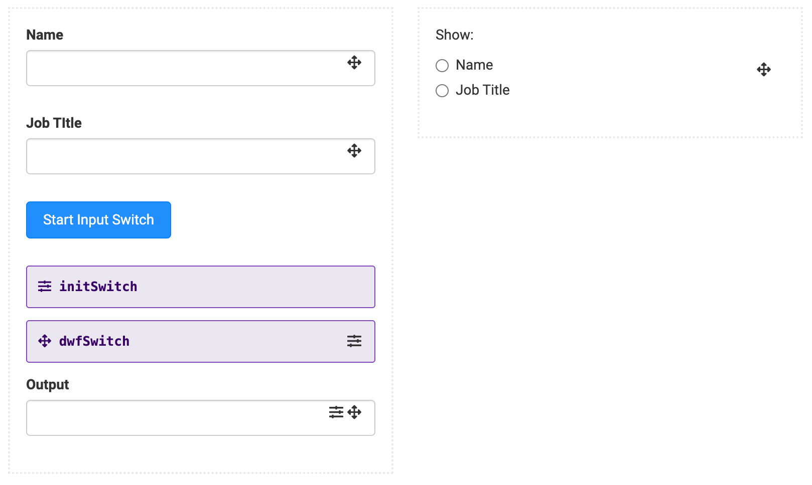 A static image displaying the Input Switch operator use case configuration in the Module Builder.