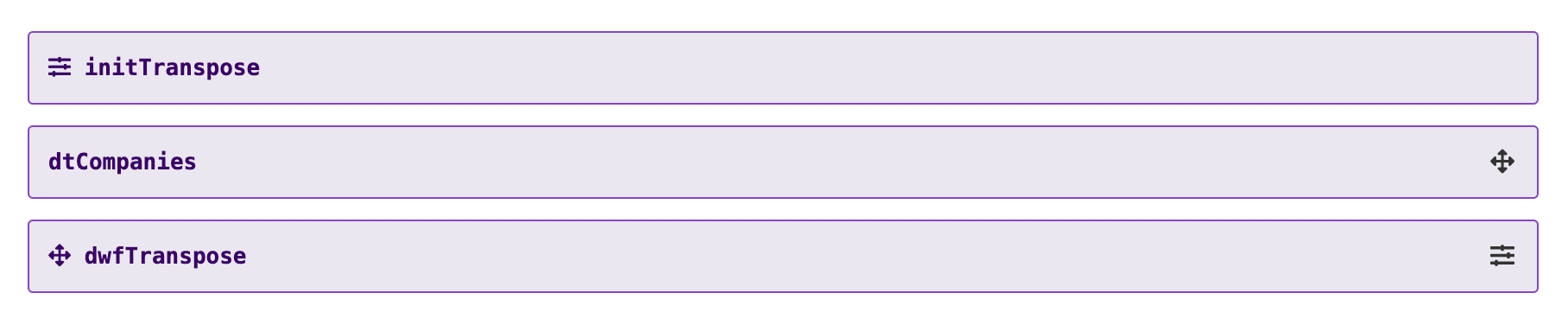 A static image displaying the Transpose operator completed use case in the Module Builder.